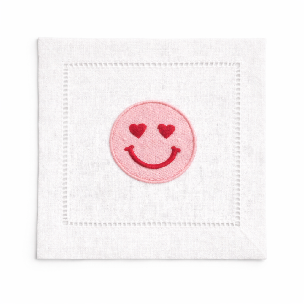 Heart Eyes Smiley Embroidered Cocktail Napkin Alt
