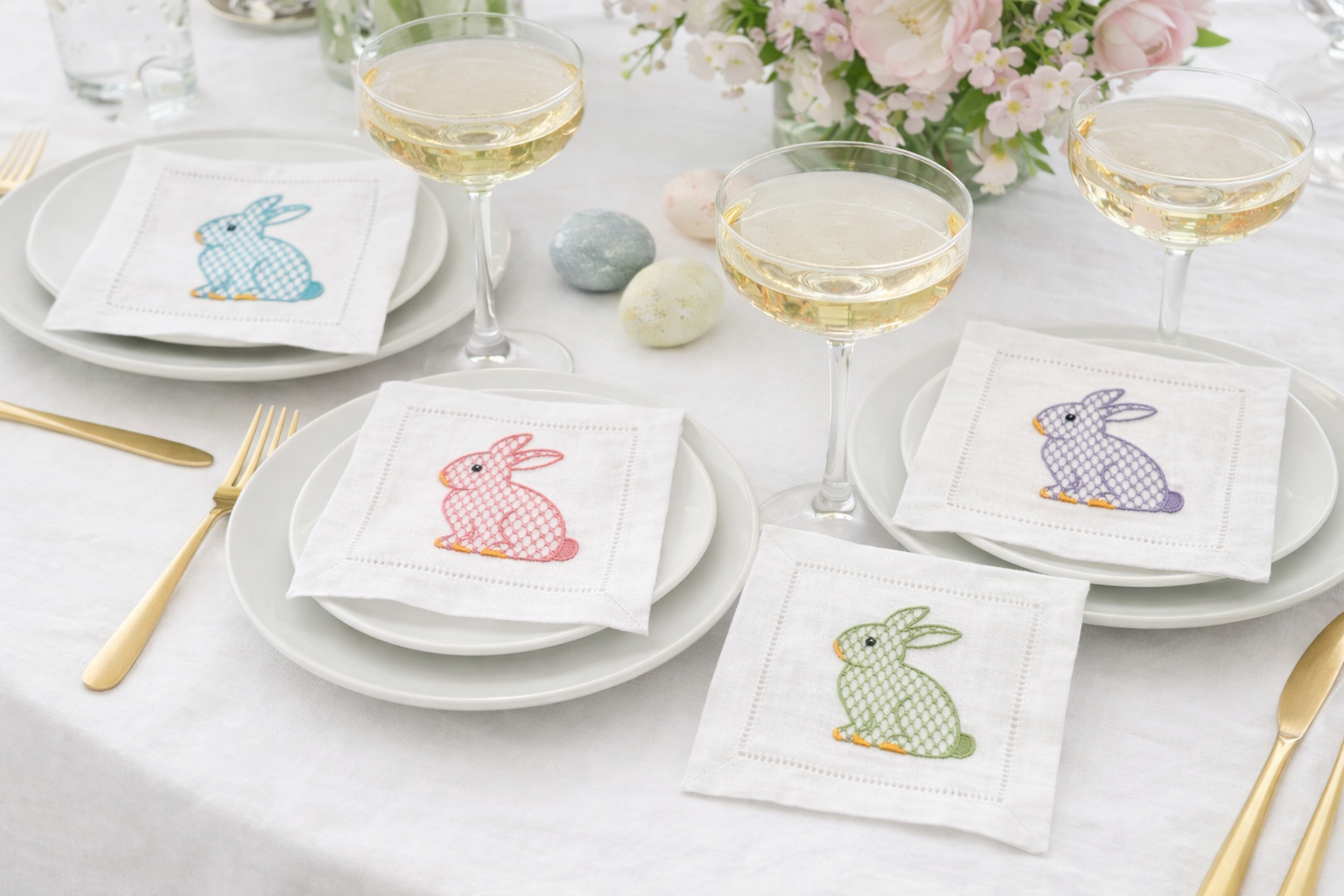 Easter bunny embroidered cocktail napkin
