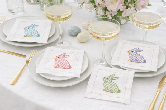 Easter bunny embroidered cocktail napkin