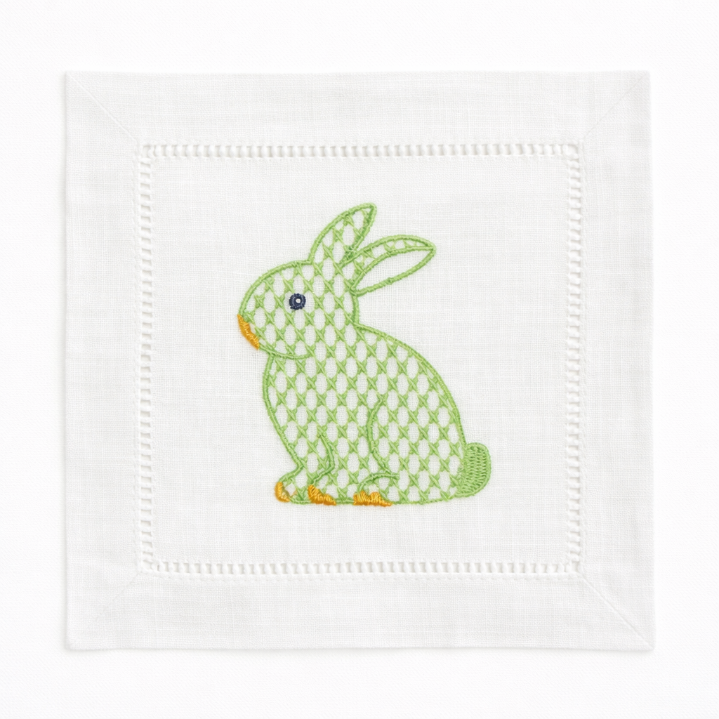 Easter bunny embroidered cocktail napkin - Green