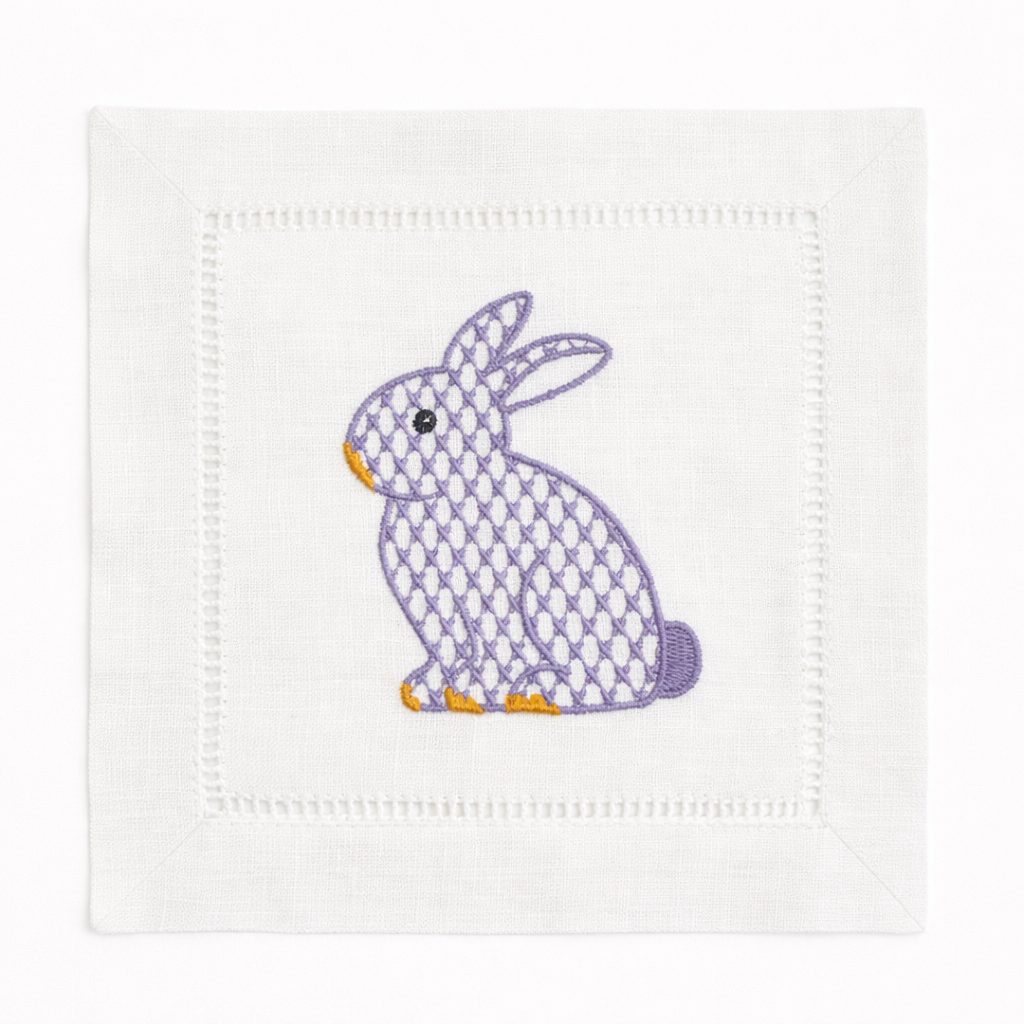 Easter bunny embroidered cocktail napkin - Purple
