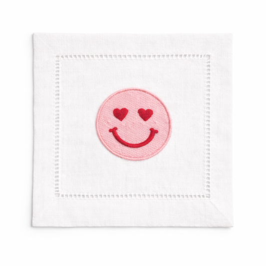 Heart Eyes Smiley Embroidered Cocktail Napkin Alt